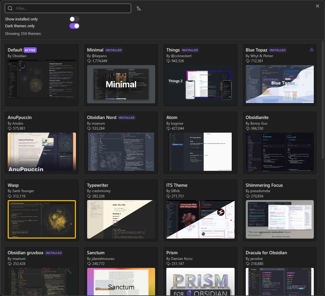 Obsidian theme screenshots